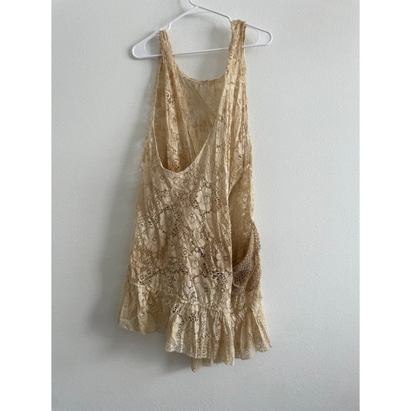 Handmade Lace Top Beige One Size Apron Pockets Boho Ruffle Shabby Chic Cottage - Picture 2 of 7